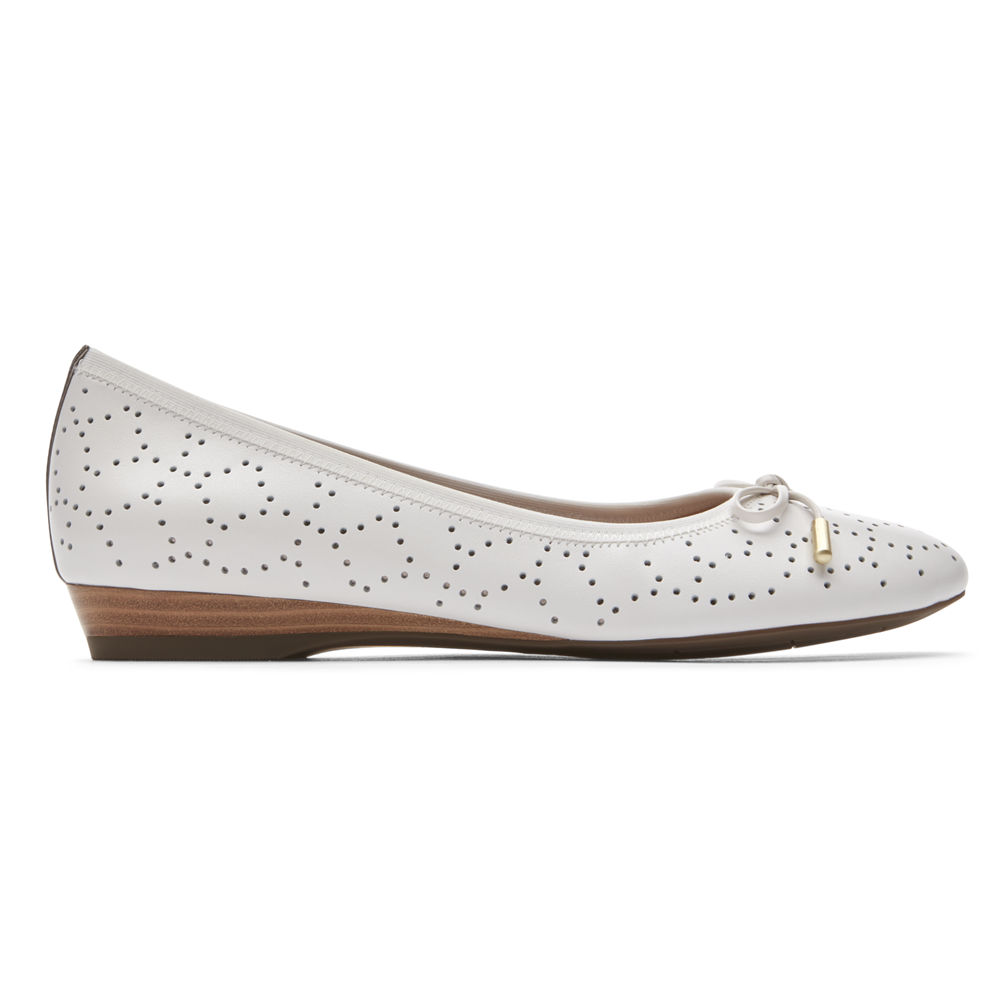 Rockport Womens Flats White - Total Motion Shea Perforated Bow - UK 418-OVYQHX